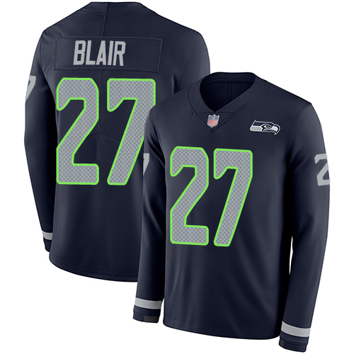 Seattle Seahawks #27 Marquise Blair Steel Blue Team Color Men's Stitched Limited Therma Long Sleeve Jersey Men's cheap jerseys for sale - CheapJerseys.Shop