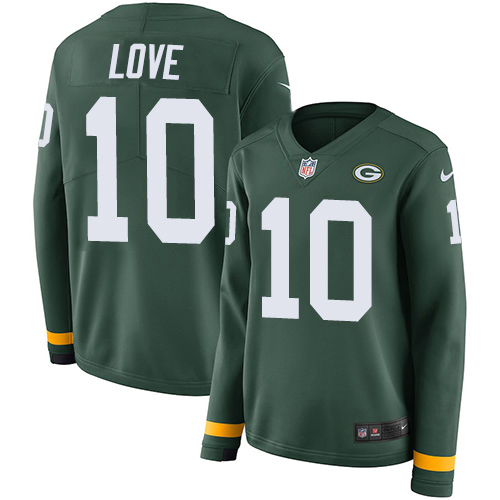 Packers #10 Jordan Love Green Team Color Women's Stitched Limited Therma Long Sleeve Jersey cheap jerseys for sale - CheapJerseys.Shop