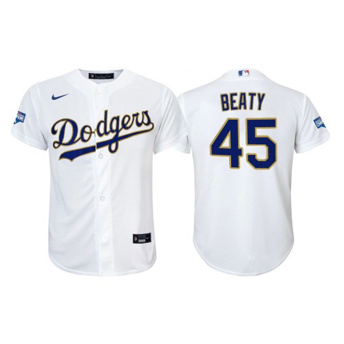Los Angeles Los Angeles Dodgers #45 Matt Beaty Youth 2021 Gold Program World Series Champions Jersey Whtie Youth cheap jerseys for sale - CheapJerseys.Shop