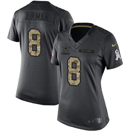 Dallas Cowboys #8 Troy Aikman Black Women's Stitched Limited 2016 Salute to Service Jersey Womens cheap jerseys for sale - CheapJerseys.Shop