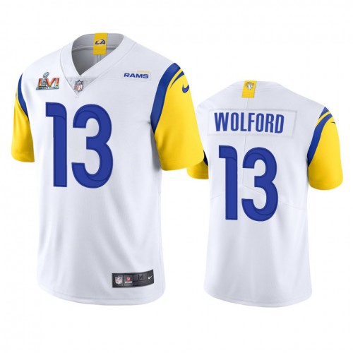 Los Angeles Los Angeles Rams #13 John Wolford Men's Super Bowl LVI Patch Alternate Vapor Limited Jersey - White Men's cheap jerseys for sale - CheapJerseys.Shop