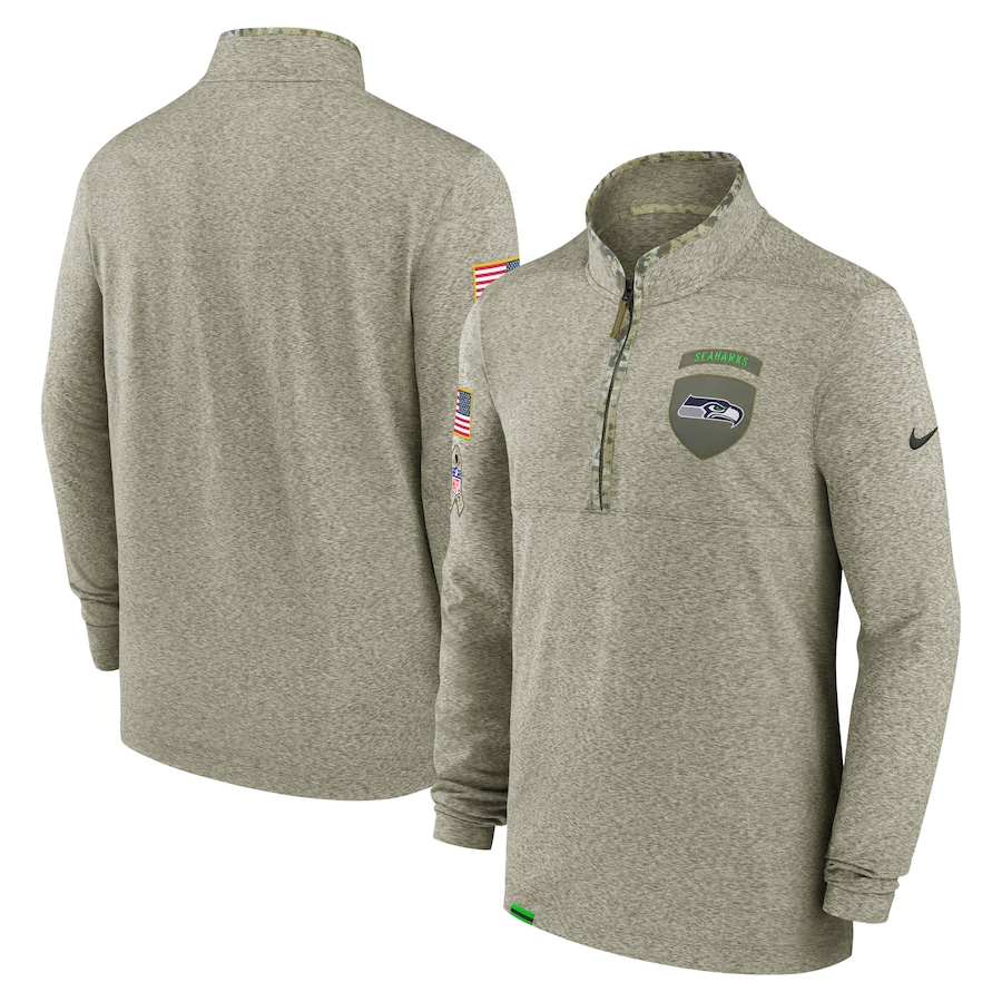 Seattle Seahawks 2022 Salute To Service Shield Quarter-Zip Top - Olive cheap jerseys for sale - CheapJerseys.Shop