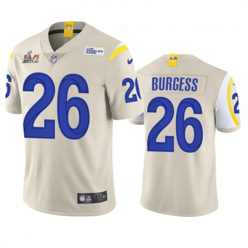 Los Angeles Los Angeles Rams #26 Terrell Burgess Men's Super Bowl LVI Patch Vapor Limited Jersey - Bone Men's cheap jerseys for sale - CheapJerseys.Shop