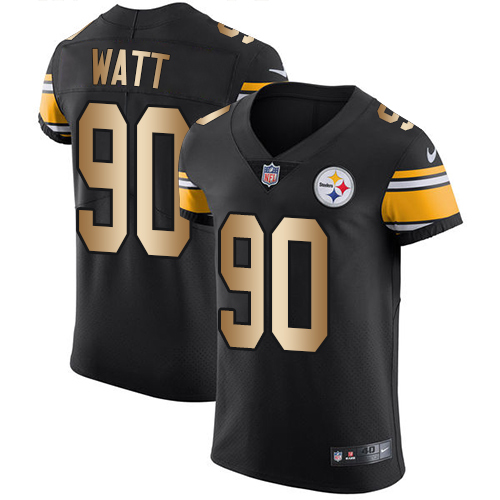 Steelers #90 T. J. Watt Black Team Color Men's Stitched Elite Gold Jersey cheap jerseys for sale - CheapJerseys.Shop