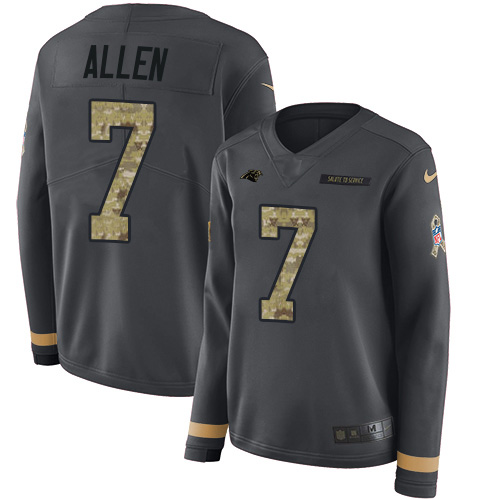 Carolina Panthers #7 Kyle Allen Anthracite Salute to Service Women's Stitched Limited Therma Long Sleeve Jersey Womens cheap jerseys for sale - CheapJerseys.Shop