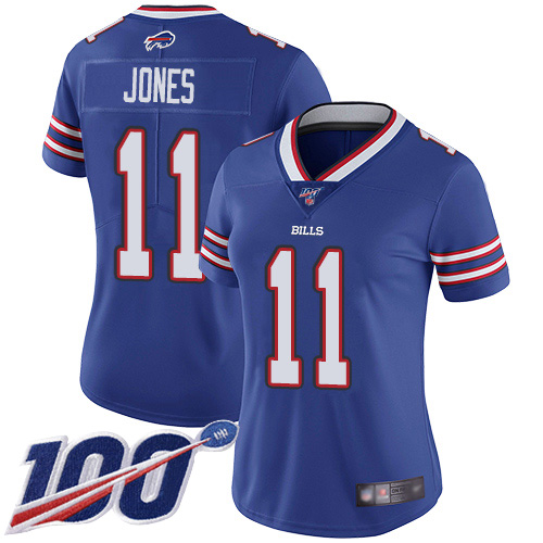 Buffalo Bills #11 Zay Jones Royal Blue Team Color Women's Stitched 100th Season Vapor Limited Jersey Womens cheap jerseys for sale - CheapJerseys.Shop