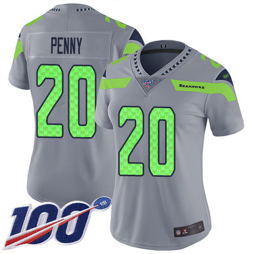 Seattle Seahawks #20 Rashaad Penny Silver Women's Stitched Limited Inverted Legend 100th Season Jersey Womens cheap jerseys for sale - CheapJerseys.Shop