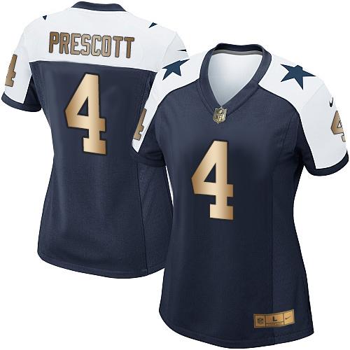 Cowboys #4 Dak Prescott Navy Blue Thanksgiving Throwback Women's Stitched Elite Gold Jersey cheap jerseys for sale - CheapJerseys.Shop