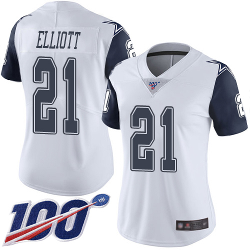 Cowboys #21 Ezekiel Elliott White Women's Stitched Limited Rush 100th Season Jersey cheap jerseys for sale - CheapJerseys.Shop