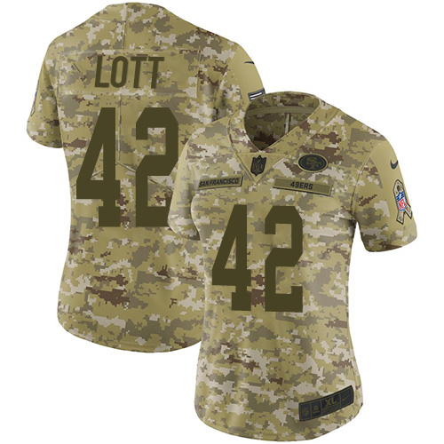 San Francisco 49ers #42 Ronnie Lott Camo Women's Stitched Limited 2018 Salute to Service Jersey Womens cheap jerseys for sale - CheapJerseys.Shop