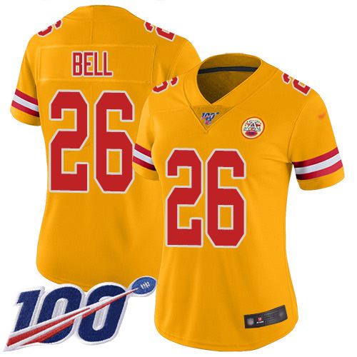Kansas City Chiefs #26 Le'Veon Bell Gold Women's Stitched Limited Inverted Legend 100th Season Jersey Womens cheap jerseys for sale - CheapJerseys.Shop