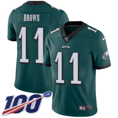 Eagles #11 A.J. Brown Green Team Color Men's Stitched 100th Season Vapor Untouchable Limited Jersey cheap jerseys for sale - CheapJerseys.Shop