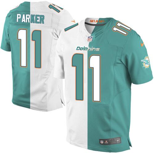 Miami Dolphins #11 DeVante Parker Aqua Green/White Men's Stitched Elite Split Jersey Men's cheap jerseys for sale - CheapJerseys.Shop
