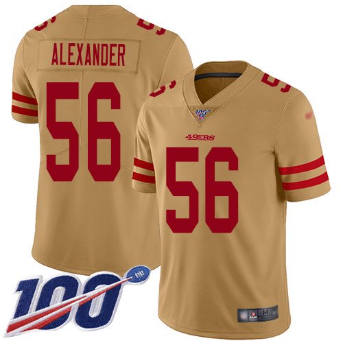 San Francisco 49ers #56 Kwon Alexander Gold Men's Stitched Limited Inverted Legend 100th Season Jersey Men's cheap jerseys for sale - CheapJerseys.Shop