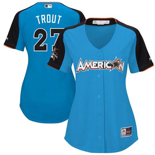 Los Angeles Angels #27 Mike Trout Blue 2017 All-Star American League Women's Stitched Jersey Womens cheap jerseys for sale - CheapJerseys.Shop