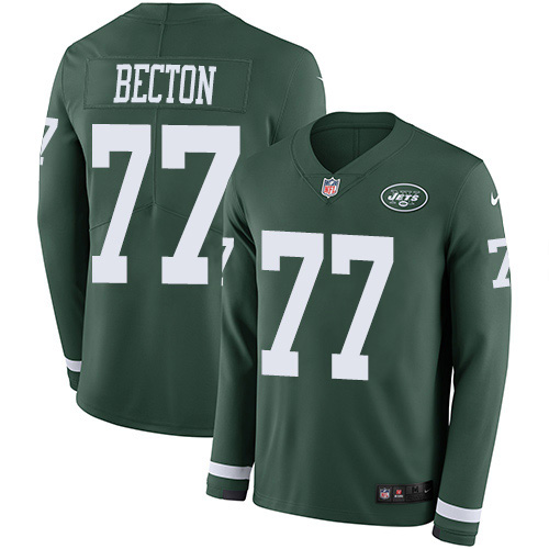 New York Jets #77 Mekhi Becton Green Team Color Men's Stitched Limited Therma Long Sleeve Jersey Men's cheap jerseys for sale - CheapJerseys.Shop