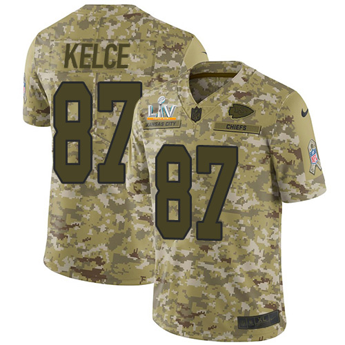 Chiefs #87 Travis Kelce Camo Youth Super Bowl LV Bound Stitched Limited 2018 Salute To Service Jersey cheap jerseys for sale - CheapJerseys.Shop