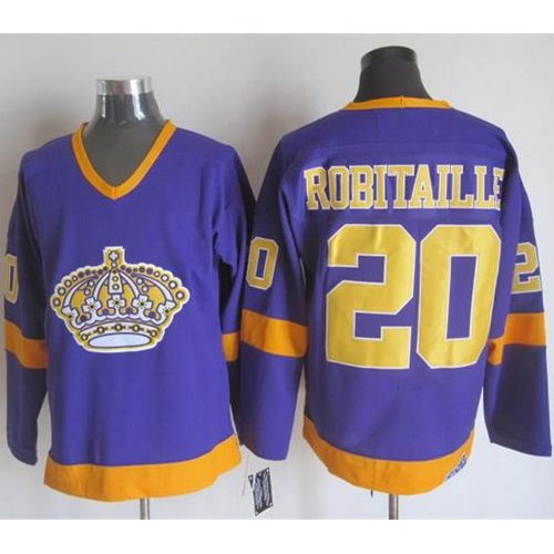 Los Angeles Kings #20 Luc Robitaille Purple/Yellow CCM Throwback Stitched Jersey Men's cheap jerseys for sale - CheapJerseys.Shop