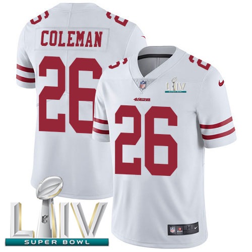 San Francisco 49ers #26 Tevin Coleman White Super Bowl LIV 2020 Men's Stitched Vapor Untouchable Limited Jersey Men's cheap jerseys for sale - CheapJerseys.Shop