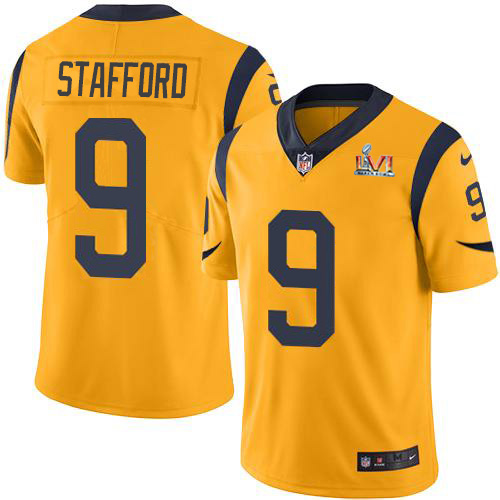 Rams #9 Matthew Stafford Gold Super Bowl LVI Patch Men's Stitched Limited Rush Jersey cheap jerseys for sale - CheapJerseys.Shop