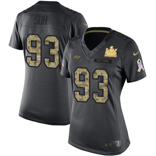 Tampa Bay Buccaneers #93 Ndamukong Suh Black Women's Super Bowl LV Champions Patch Stitched Limited 2016 Salute to Service Jersey Womens cheap jerseys for sale - CheapJerseys.Shop