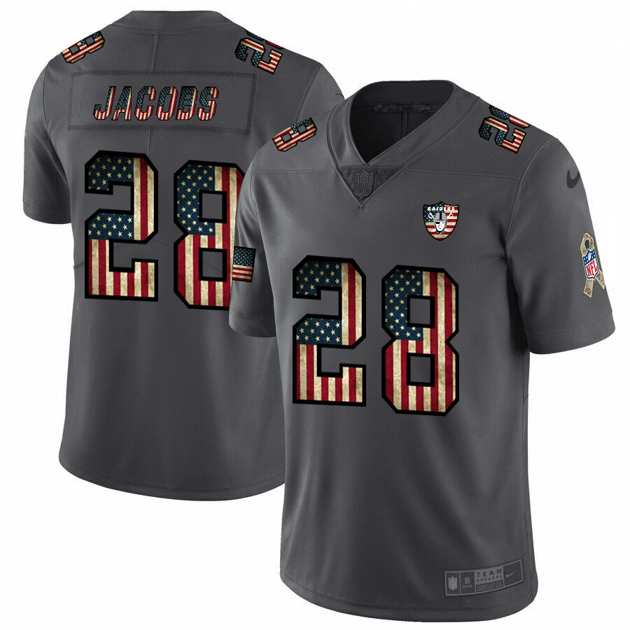 Raiders #28 Josh Jacobs 2018 Salute To Service Retro USA Flag Limited Jersey cheap jerseys for sale - CheapJerseys.Shop