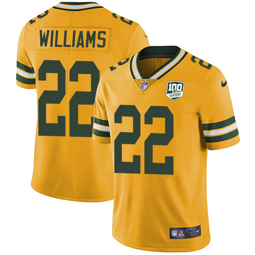 Green Bay Packers #22 Dexter Williams Yellow Men's 100th Season Stitched Limited Rush Jersey Men's cheap jerseys for sale - CheapJerseys.Shop