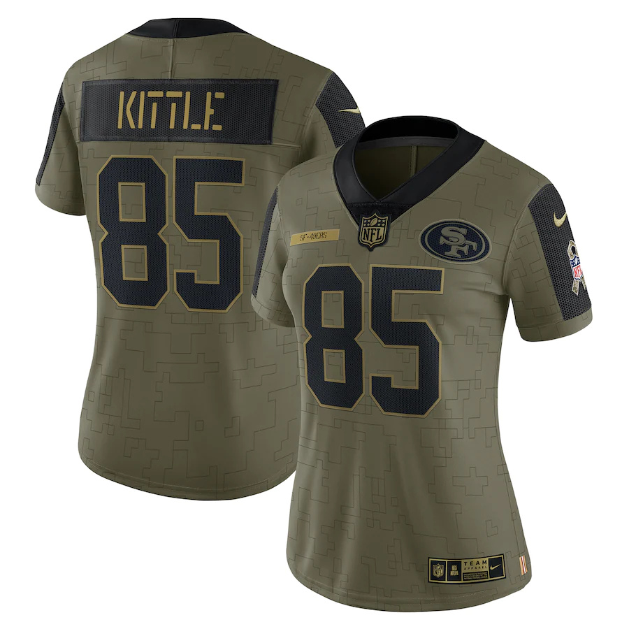 San Francisco 49ers #85 George Kittle Olive Women's 2021 Salute To Service Limited Player Jersey cheap jerseys for sale - CheapJerseys.Shop