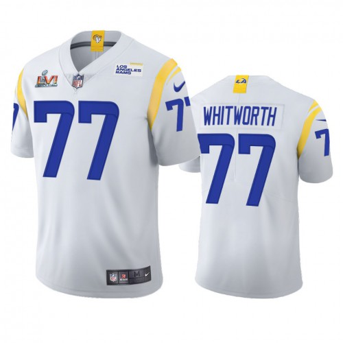 Los Angeles Los Angeles Rams #77 Andrew Whitworth Men's Super Bowl LVI Patch 2021 Vapor Limited Jersey - White Men's cheap jerseys for sale - CheapJerseys.Shop