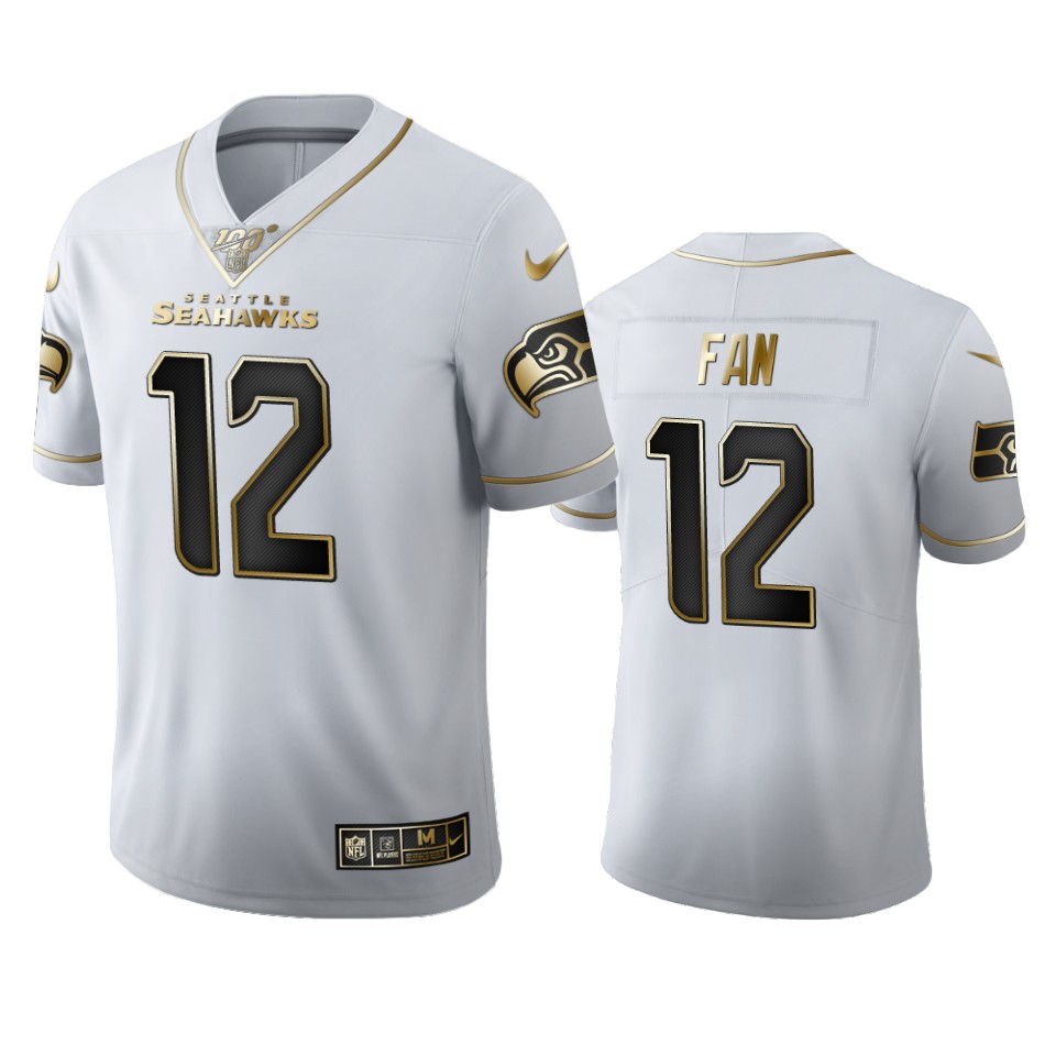 Seattle Seahawks #12 Fan Men's White Golden Edition Vapor Limited 100 Jersey cheap jerseys for sale - CheapJerseys.Shop