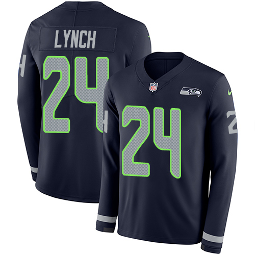 Seattle Seahawks #24 Marshawn Lynch Steel Blue Team Color Men's Stitched Limited Therma Long Sleeve Jersey Men's cheap jerseys for sale - CheapJerseys.Shop