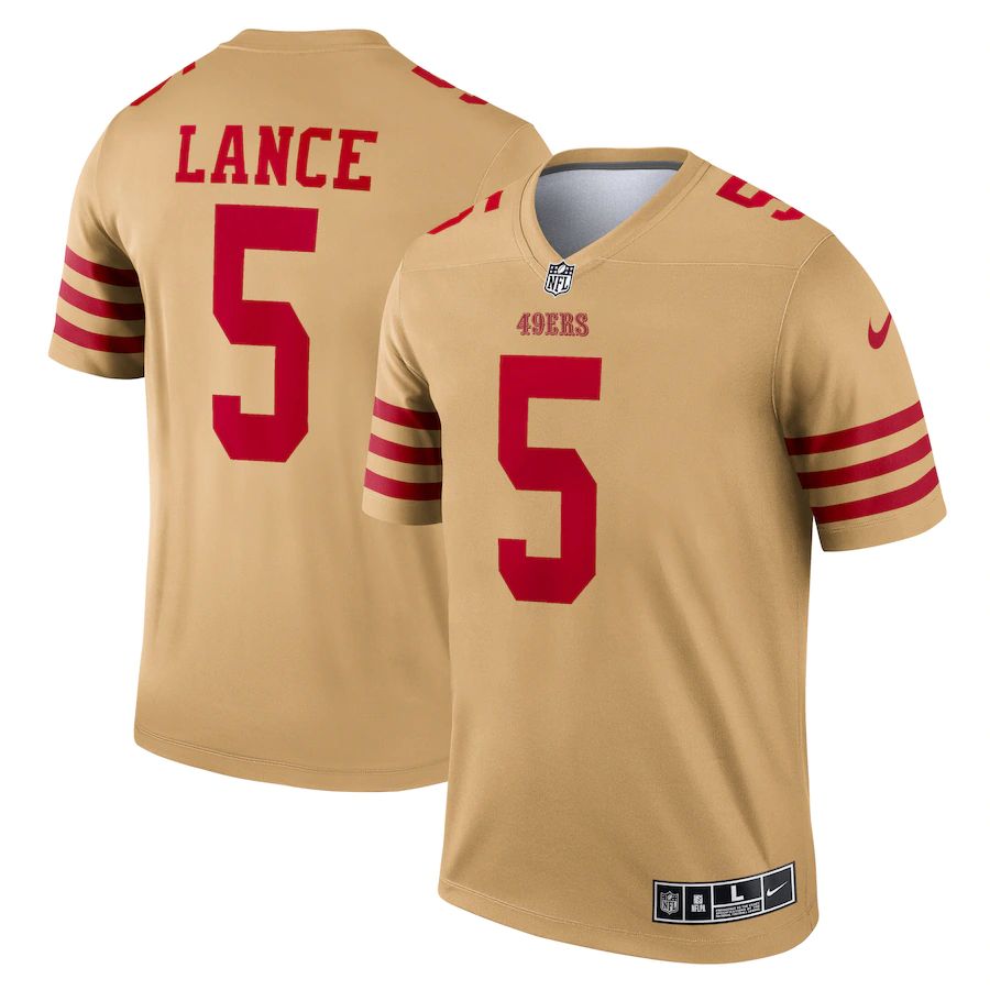 San Francisco 49ers #5 Trey Lance Men's Gold Inverted Legend Jersey cheap jerseys for sale - CheapJerseys.Shop