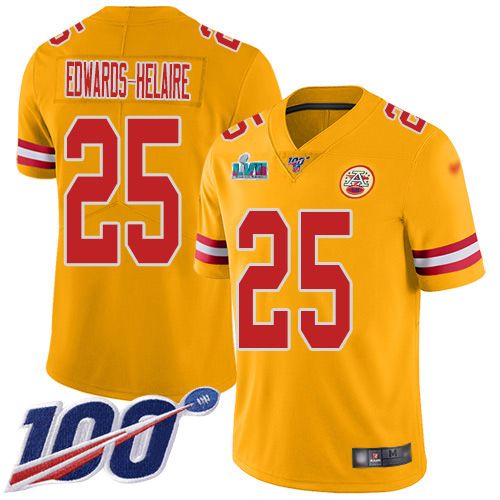 Chiefs #25 Clyde Edwards-Helaire Gold Super Bowl LVII Patch Youth Stitched Limited Inverted Legend 100th Season Jersey cheap jerseys for sale - CheapJerseys.Shop