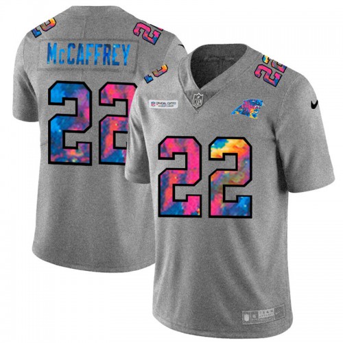 Carolina Carolina Panthers #22 Christian McCaffrey Men's Multi-Color 2020 Crucial Catch Jersey Greyheather Men's cheap jerseys for sale - CheapJerseys.Shop