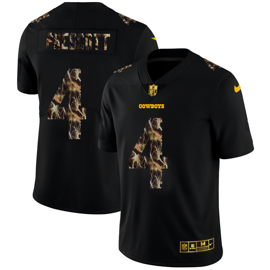 Dallas Cowboys #4 Dak Prescott Men's Black Flocked Lightning Vapor Limited Jersey cheap jerseys for sale - CheapJerseys.Shop