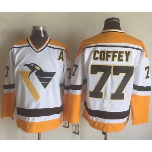 Pittsburgh Penguins #77 Paul Coffey White/Yellow CCM Throwback Stitched Jersey Men's cheap jerseys for sale - CheapJerseys.Shop