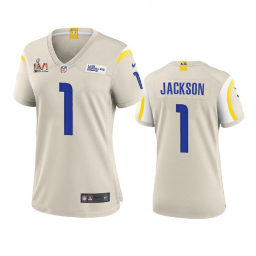 Los Angeles Los Angeles Rams #1 Desean Jackson Women's Super Bowl LVI Patch Game Jersey - Bone Womens cheap jerseys for sale - CheapJerseys.Shop