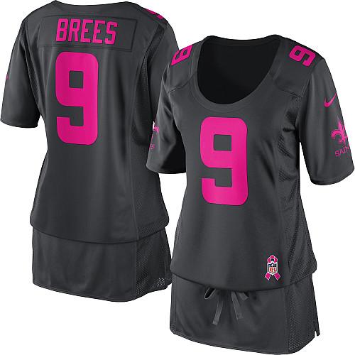 Saints #9 Drew Brees Dark Grey Women's Breast Cancer Awareness Stitched Elite Jersey cheap jerseys for sale - CheapJerseys.Shop