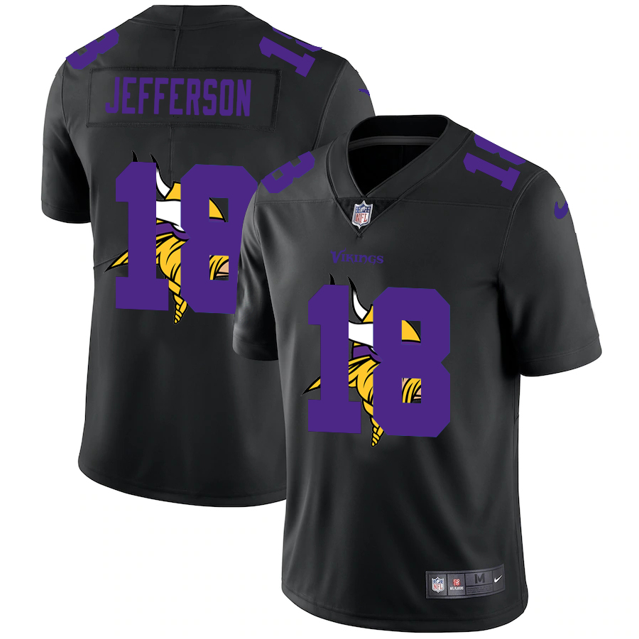 Minnesota Vikings #18 Justin Jefferson Men's Team Logo Dual Overlap Limited Jersey Black cheap jerseys for sale - CheapJerseys.Shop