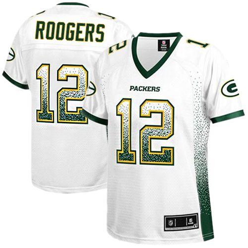 Packers #12 Aaron Rodgers White Women's Stitched Elite Drift Fashion Jersey cheap jerseys for sale - CheapJerseys.Shop