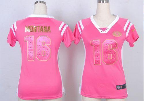 49ers #16 Joe Montana Pink Women's Stitched Elite Draft Him Shimmer Jersey cheap jerseys for sale - CheapJerseys.Shop