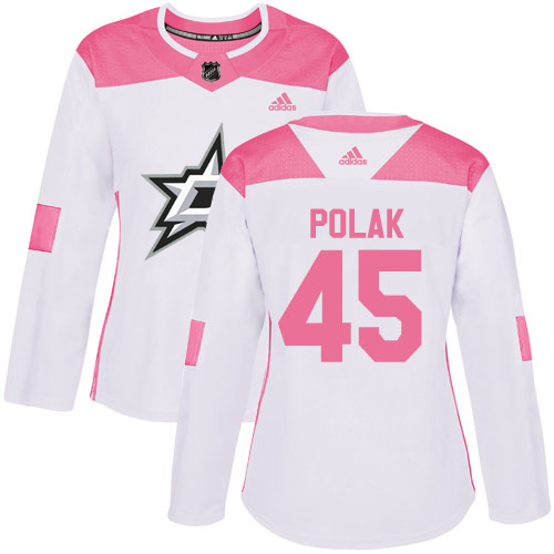 Dallas Stars #45 Roman Polak White/Pink Authentic Fashion Women's Stitched Jersey Womens cheap jerseys for sale - CheapJerseys.Shop