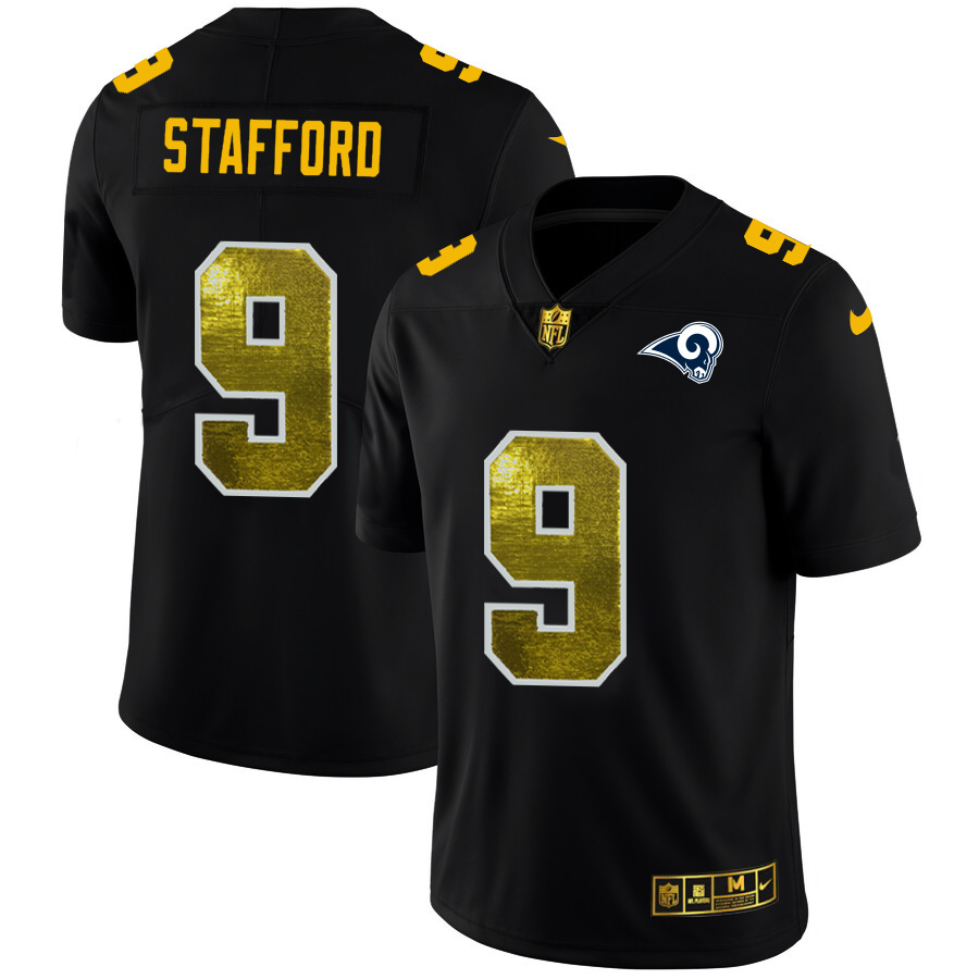 Los Angeles Rams #9 Matthew Stafford Men's Black Golden Sequin Vapor Limited Jersey cheap jerseys for sale - CheapJerseys.Shop