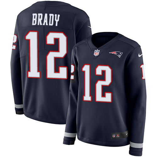 Patriots #12 Tom Brady Navy Blue Team Color Women's Stitched Limited Therma Long Sleeve Jersey cheap jerseys for sale - CheapJerseys.Shop