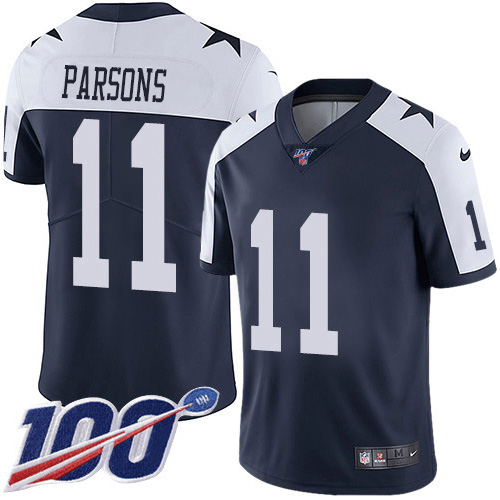 Cowboys #11 Micah Parsons Navy Blue Thanksgiving Men's Stitched 100th Season Vapor Throwback Limited Jersey cheap jerseys for sale - CheapJerseys.Shop