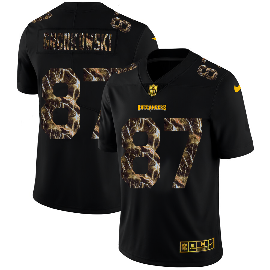 Tampa Bay Buccaneers #87 Rob Gronkowski Men's Black Flocked Lightning Vapor Limited Jersey cheap jerseys for sale - CheapJerseys.Shop