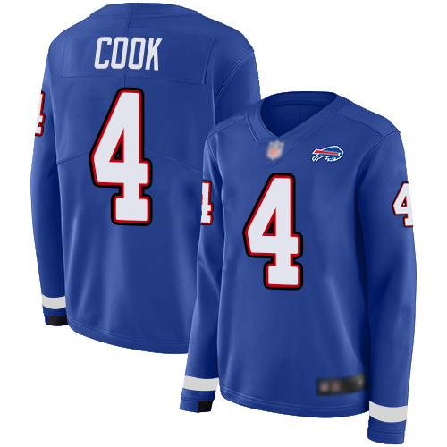 Bills #4 James Cook Royal Blue Team Color Women's Stitched Limited Therma Long Sleeve Jersey cheap jerseys for sale - CheapJerseys.Shop