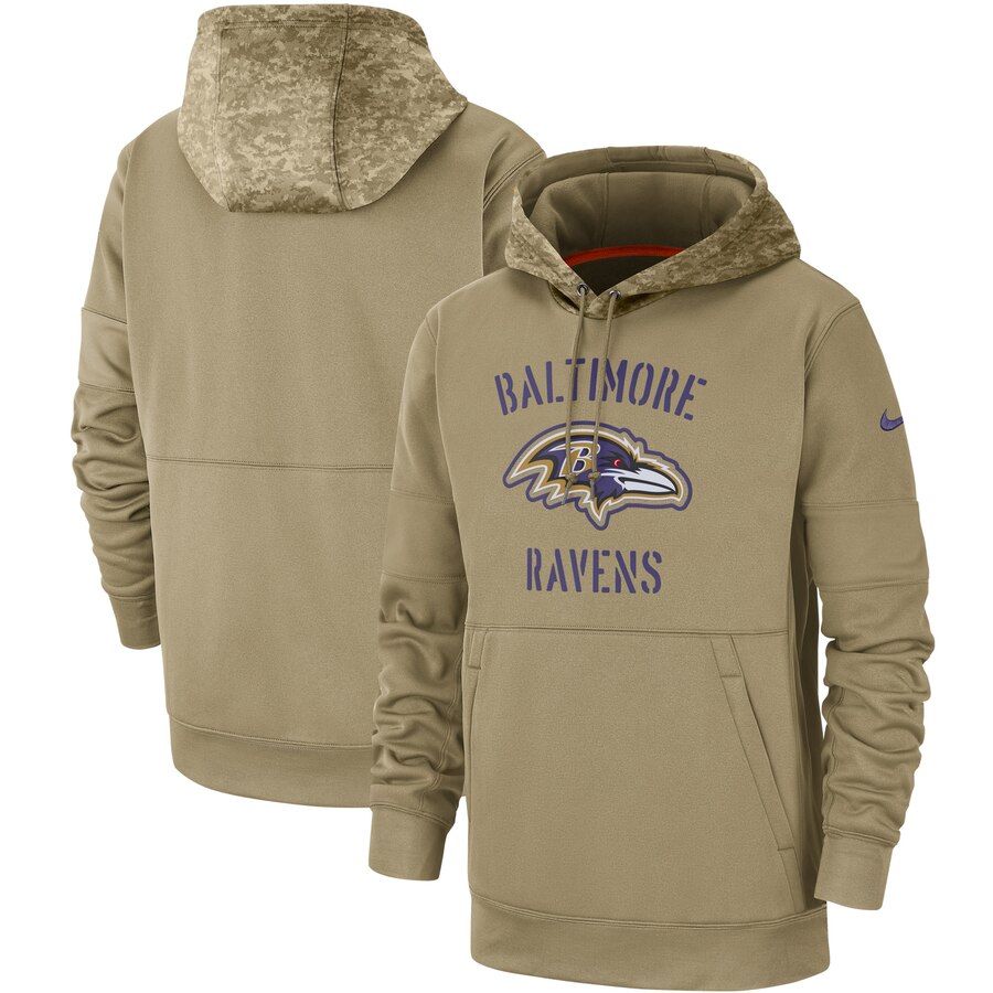 Men's Baltimore Ravens Tan 2019 Salute To Service Sideline Therma Pullover Hoodie cheap jerseys for sale - CheapJerseys.Shop