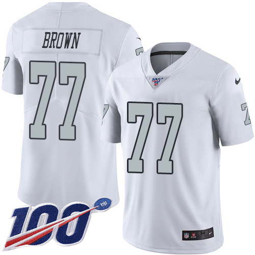 Las Vegas Raiders #77 Trent Brown White Men's Stitched Limited Rush 100th Season Jersey Men's cheap jerseys for sale - CheapJerseys.Shop