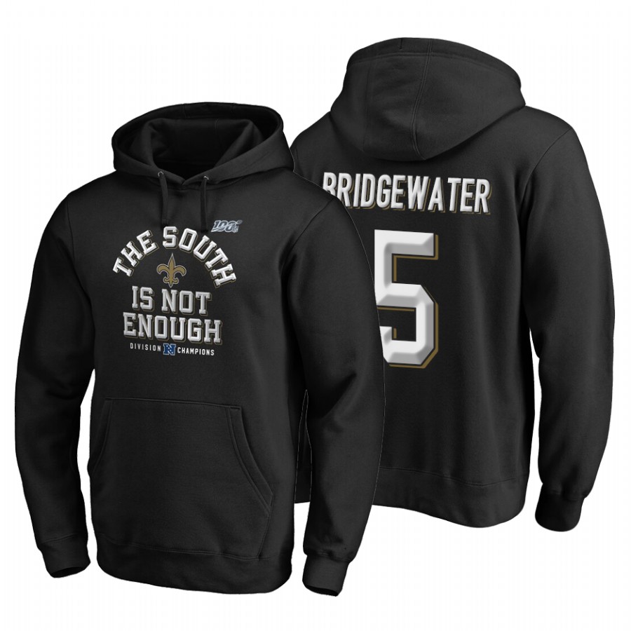 New Orleans Saints #5 Teddy Bridgewater 2019 NFC South Division Champions Black Cover Two Hoodie cheap jerseys for sale - CheapJerseys.Shop